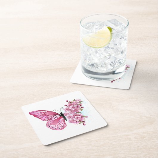 Bloemvink met roze Sakura Vierkante Kartonnen Onderzetter (Insitu)