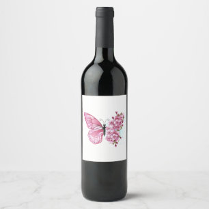 Bloemvink met roze Sakura Wijn Etiket