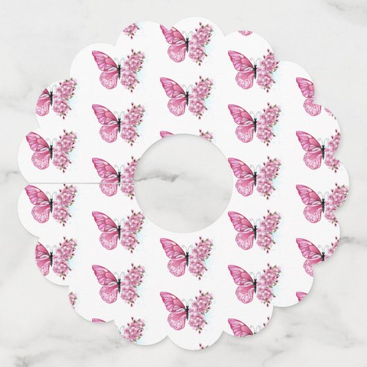 Bloemvink met roze Sakura Wijnglaslabel (Achterkant)