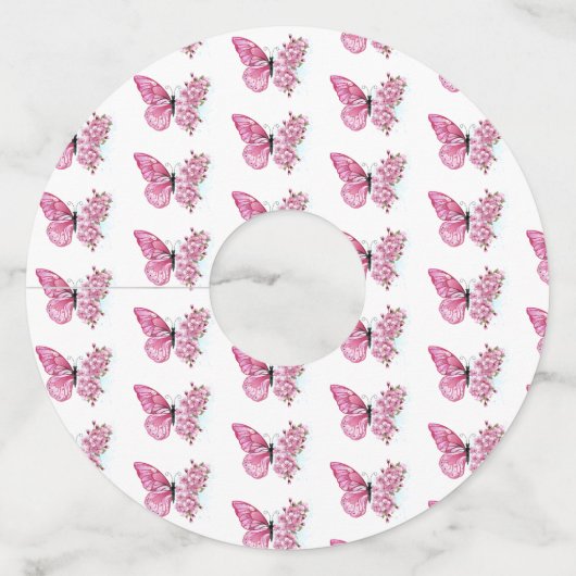 Bloemvink met roze Sakura Wijnglaslabel (Voorkant)