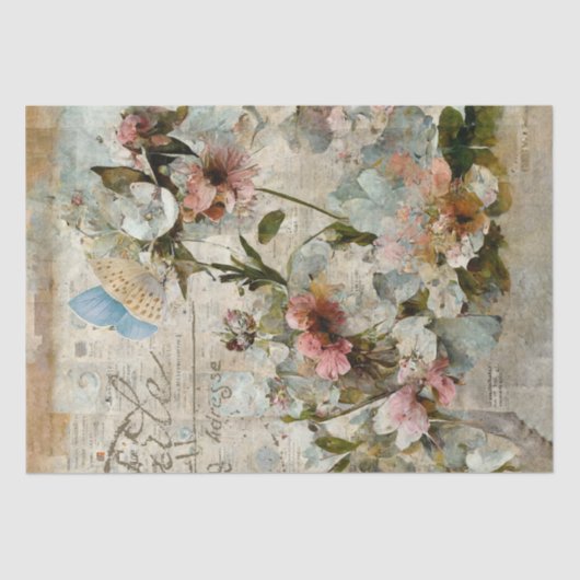 Bloemvink Shabby Collage Postale Ontkoppeling Tissuepapier (Voorkant)