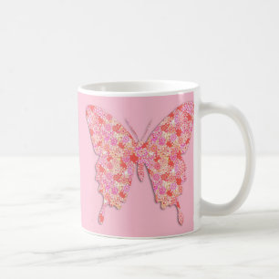 Bloemvlies - roze, oranje vlinder koffiemok