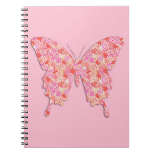 Bloemvlies - roze, oranje vlinder notitieboek