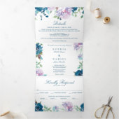 Bloemvliesmarine Wedding Tri-Fold Invitations Drieluik Uitnodiging (Binnen)