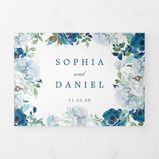 Bloemvliesmarine Wedding Tri-Fold Invitations Drieluik Uitnodiging (Cover)