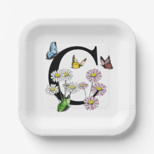 Bloemvlinder Monogram Beginletter C Papieren Bordje