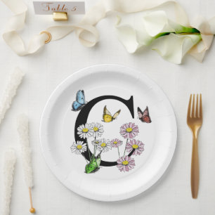 Bloemvlinder Monogram Initiaal C Papieren Bordje