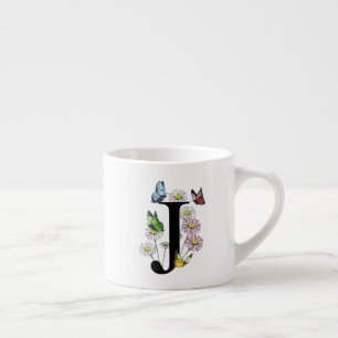 Bloemvlinder Monogram Initiaal J Espresso Kop