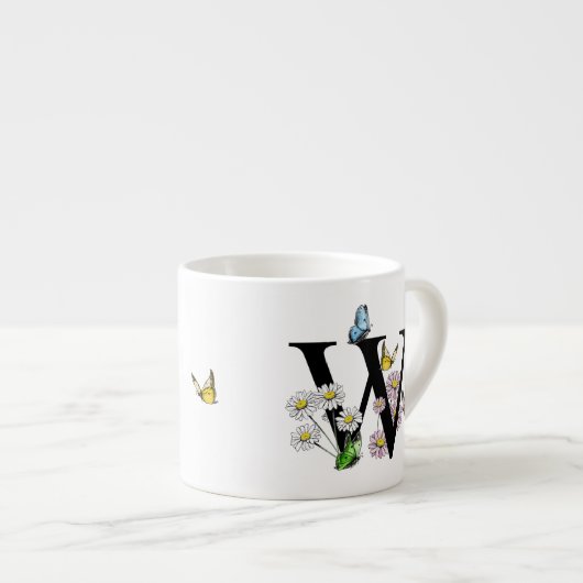 Bloemvlinder Monogram Initial Letter W Espresso Kop (Voorkant rechts)