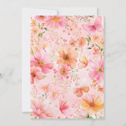 Bloemvlinderdoop Roze Sinaasappel Meisje Kaart (Achterkant)