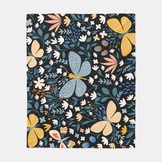 Bloemvlinders: Naadloos met de hand getekend. Fleece Deken (Voorkant)