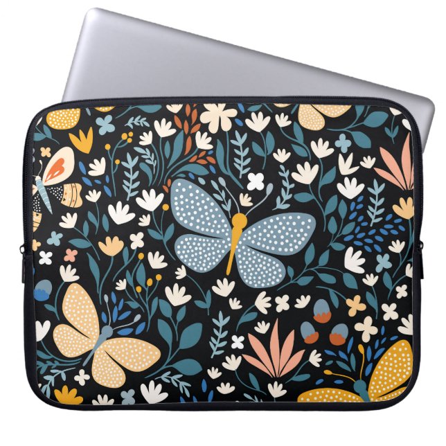 Bloemvlinders: Naadloos met de hand getekend. Laptop Sleeve (Voorkant)