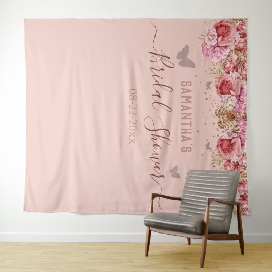 Bloemvlinders Roze Bruiloft Tapijt Wandkleed (In Situ (horizontaal))