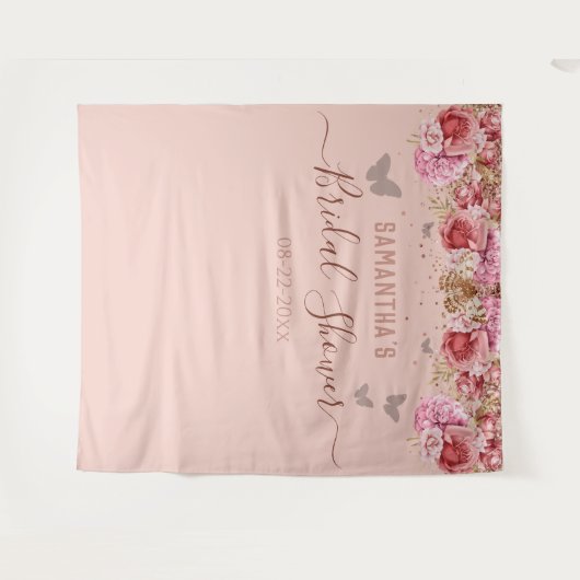 Bloemvlinders Roze Bruiloft Tapijt Wandkleed (Voorkant (horizontaal))