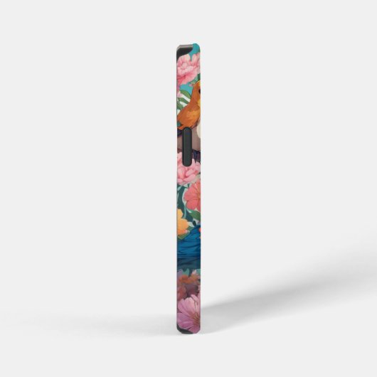 bloemvogels botanisch patroonmonogram iPhone hoesje (Rechterkant)