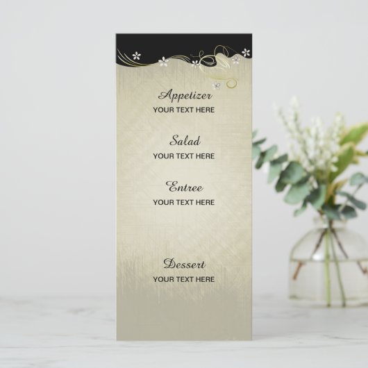 bloemwervelingen | Zwart, Goud, Wit Menu (Staand voorkant)