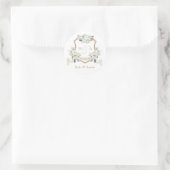 Bloemwit Elegant groen Crest Envelope Ronde Sticker (Tas)
