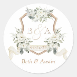 Bloemwit Elegant groen Crest Envelope Ronde Sticker