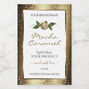 Bloemwit en goud bruine glitters productlabels voedselcontainer etiket
