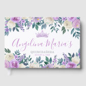Bloemwitte Paarse Quinceanera Gastenboek (Voorkant)