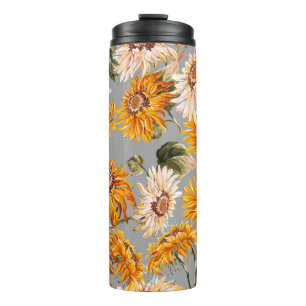 Bloemzonnebloemen zijn prachtig, naadloos vlekje thermosbeker