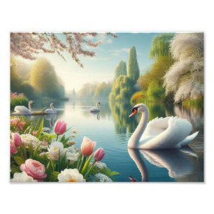 Bloemzwanenmeerveer kunstwerk foto afdruk