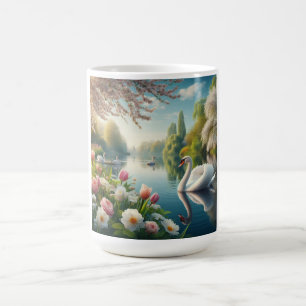 Bloemzwanenmeerveer kunstwerk koffiemok