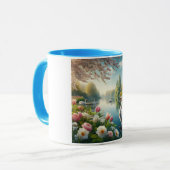 Bloemzwanenmeerveer kunstwerk mok (Voorkant links)