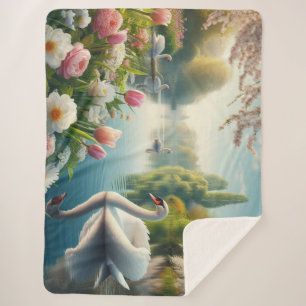 Bloemzwanenmeerveer kunstwerk sherpa deken