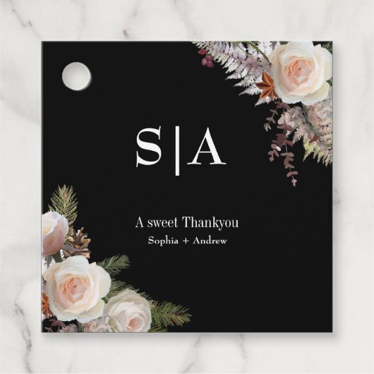 Bloemzwart elegent | dank u Terracotta Bruiloft Bedankjes Labels (Voorkant)