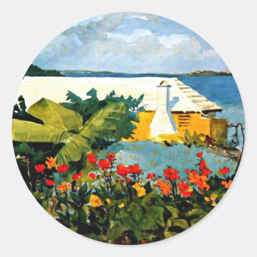 Bloertuin en -bungalow door Winslow Homer Ronde Sticker (Voorkant)