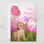 Bloesem Ballonnen & Labrador Puppy Evenement Kaart (Voorkant)