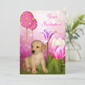 Bloesem Ballonnen & Labrador Puppy Evenement Kaart (Staand voorkant)