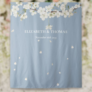 Bloesem Bloem Stof Blauw Huwelijksfotobehang Wandkleed