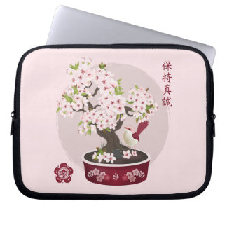 Bloesem bloemen bonsai vogel Aziatisch grafisch on Laptop Sleeve