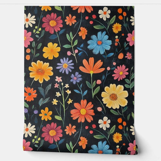 Bloesem Bloesem Patroon Krijt Tekeningen Zwart Bck Behang (Afrollen)