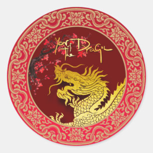 Bloesem Chinese Drakenjaar papier gesneden RS Ronde Sticker