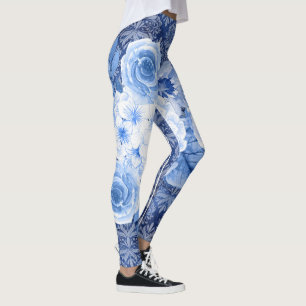 Bloesem in stijl! Chique blauwe bloemenprint Leggings