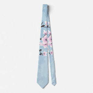 Bloesem Kersenbloesems Stof Roze Bleekblauw Stropdas