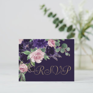 bloesem   Paarse en Roze Rose Entree RSVP Briefkaart