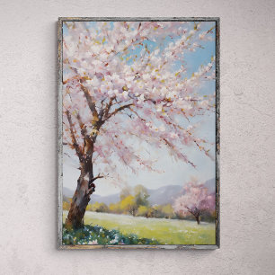 Bloesem Serenity: Boom in Grass Field olieverfschi Poster
