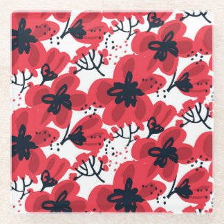 Bloesemrood: Abstract handgetekend patroon. Glazen Onderzetter