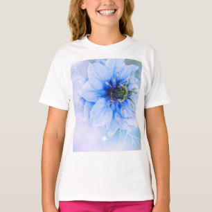 bloesems blauwe sprankelende lieve glimlach meisje t-shirt