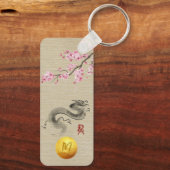 Bloesems Chinese Draak Nieuwjaar Monogram RecK Sleutelhanger (Achterkant)