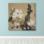 Bloesems en Vlinder  Chinese Kunst Canvas Afdruk (Insitu (Houten vloer))