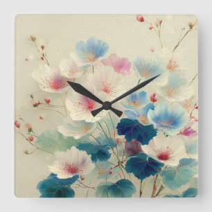 Bloesems in bloei – Zachte pastel botanische kunst Vierkante Klok