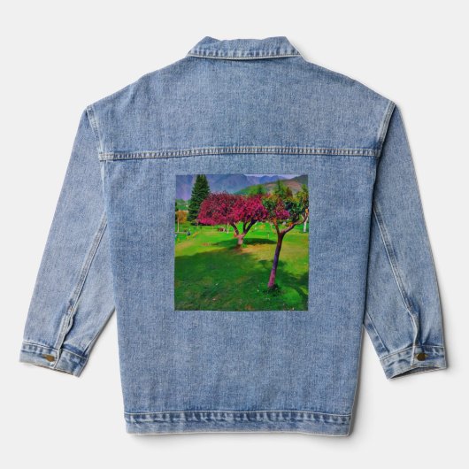 Bloesems onder de bergen" 🌸⛰️ denim jacket (Achterkant)
