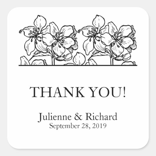  bloesems | Zwart-wit bruiloft gunst Vierkante Sticker (Voorkant)