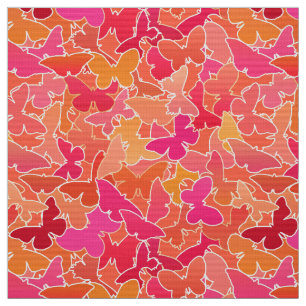 Blok Butterflies, Fuchsia Pink & Coral Oranje Stof