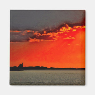 Blok Island North Lighthouse bij Sunset Painting Magneet
